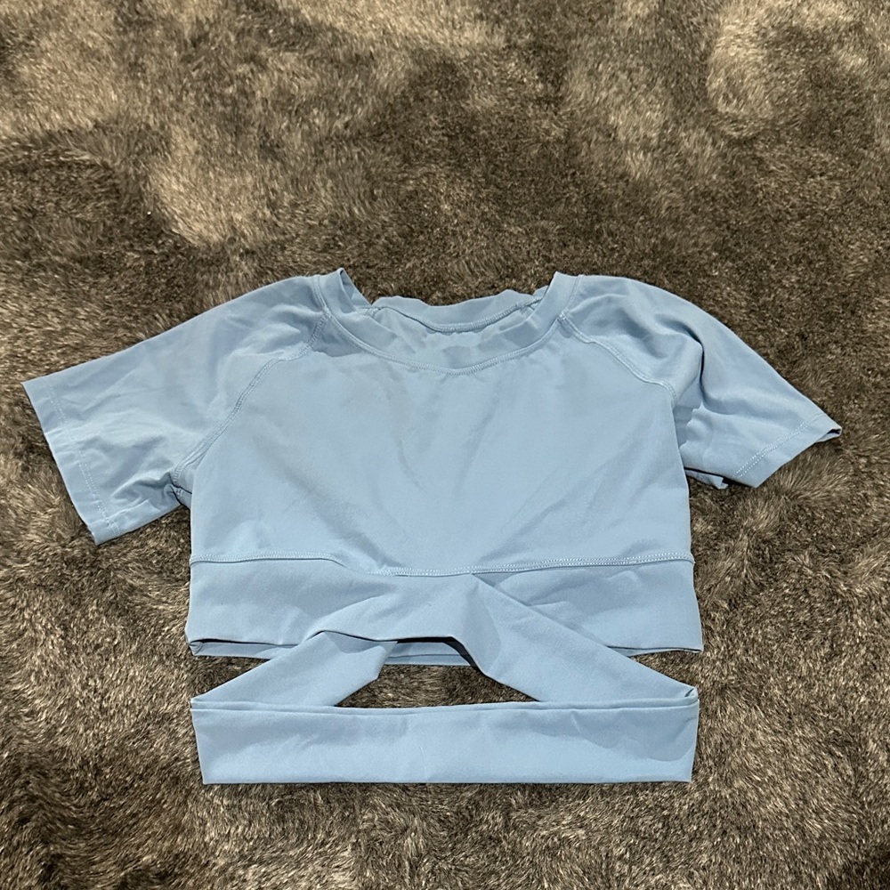 Amazon Light Blue Short Sleeve Crop Top